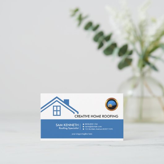 Eenvoudig blauw startscherm van elegant stijlvolle visitekaartje (Staand voorkant)