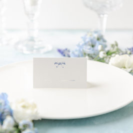 Eenvoudig blauw  strik bruiloft gevouwen plaatskaartje