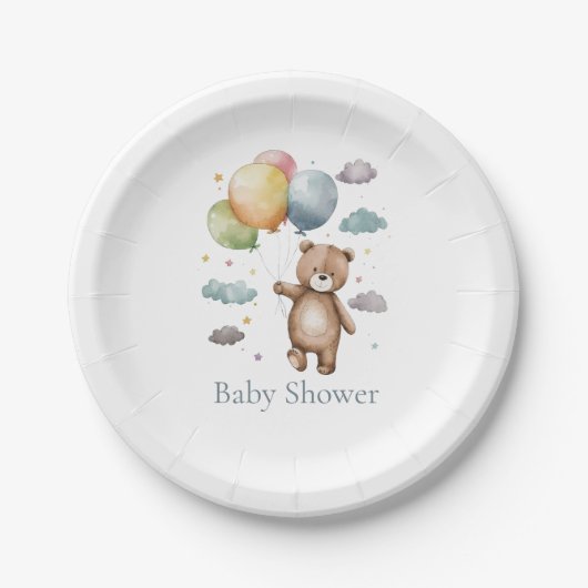 Eenvoudig blauw teddybeer baby shower papieren bordje (Voorkant)