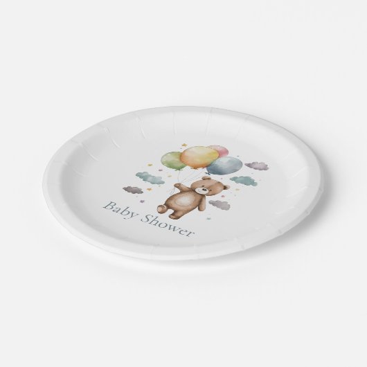 Eenvoudig blauw teddybeer baby shower papieren bordje (Gekanteld)