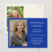 Eenvoudig Blauw Twee Foto Afstuderen Open Huis Uitnodiging Briefkaart (Voorkant / Achterkant)
