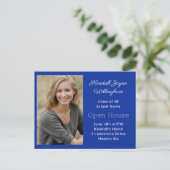 Eenvoudig Blauw Twee Foto Afstuderen Open Huis Uitnodiging Briefkaart (Staand voorkant)