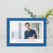 Eenvoudig blauw tweed lijst classic foto afstudere aankondiging (Staand voorkant)