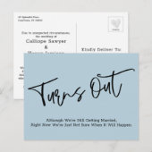 Eenvoudig blauw uitgestelde trouwaankondiging briefkaart (Voorkant / Achterkant)