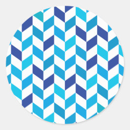 Eenvoudig blauw visgraatpatroon ronde sticker