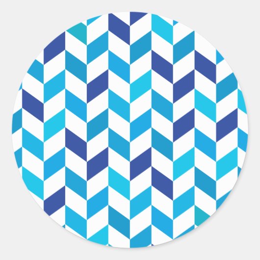 Eenvoudig blauw visgraatpatroon ronde sticker (Voorkant)