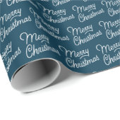 Eenvoudig blauw vrolijk kerstinpakpapier cadeaupapier (Rol Hoek)