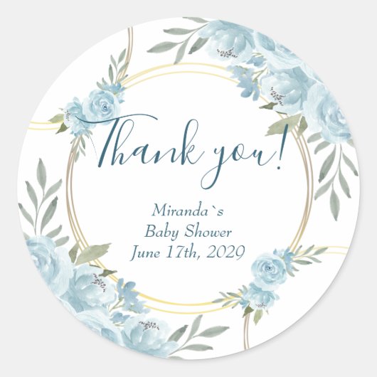 Eenvoudig Blauw Waterverf Bloemen Baby shower Clas Ronde Sticker (Voorkant)
