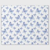 Eenvoudig blauw Waterverf vlinderpatroon Cadeaupapier (Vlak)