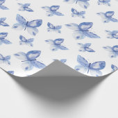 Eenvoudig blauw Waterverf vlinderpatroon Cadeaupapier (Hoek)