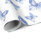 Eenvoudig blauw Waterverf vlinderpatroon Cadeaupapier (Rol Hoek)