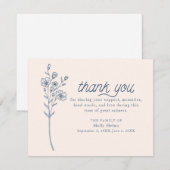 Eenvoudig blauw Wildflower Sympathie Dank u Noteca Bedankkaart (Voorkant / Achterkant)