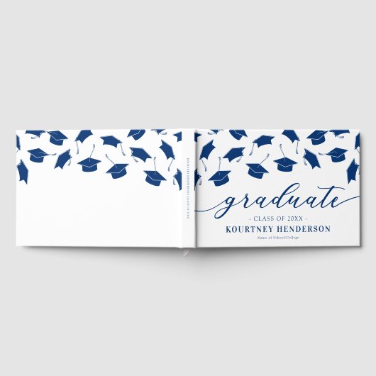 Eenvoudig blauw wit Afstuderen gastenboek (Volledig)