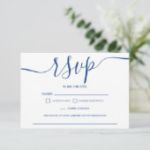 Eenvoudig blauw wit bruiloft rsvp monogram kaartje (Staand voorkant)