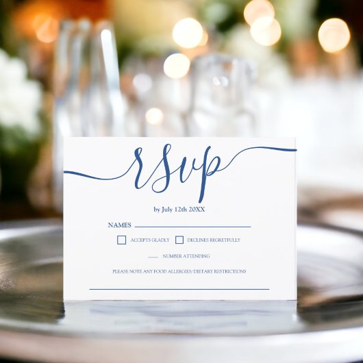 Eenvoudig blauw wit bruiloft rsvp monogram kaartje