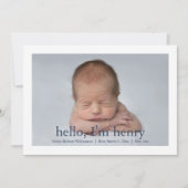 Eenvoudig Blauw Wit Foto Geboorte Aankondiging (Voorkant)