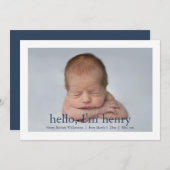 Eenvoudig Blauw Wit Foto Geboorte Aankondiging (Voorkant / Achterkant)