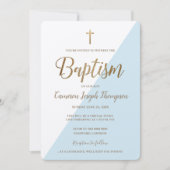 Eenvoudig Blauw Wit Goud Kruis Virtuele Doop Kaart (Voorkant)