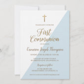 Eenvoudig Blauw Wit Goud Modern Eerste Communie Kaart (Voorkant)