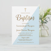 Eenvoudig blauw wit goud moderne baptisme uitnodig kaart (Staand voorkant)