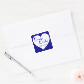 Eenvoudig blauw wit hart aangepaste bruiloft stick vierkante sticker (Envelop)