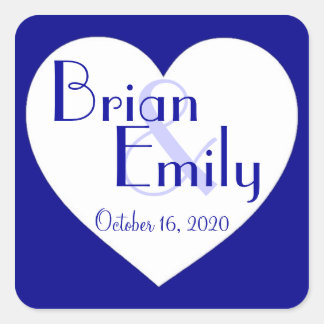 Eenvoudig blauw wit hart aangepaste bruiloft stick vierkante sticker