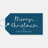 Eenvoudig blauw wit kerstfeest cadeaulabel (Achterkant Horizontaal)