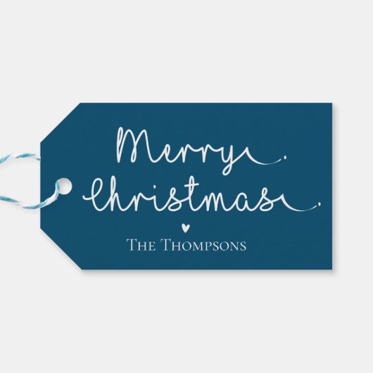 Eenvoudig blauw wit kerstfeest cadeaulabel (Achterkant Horizontaal)