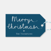 Eenvoudig blauw wit kerstfeest cadeaulabel (Voorkant (Horizontaal))