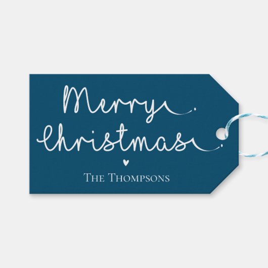 Eenvoudig blauw wit kerstfeest cadeaulabel (Voorkant (Horizontaal))