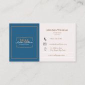 Eenvoudig Blauw Wit Monogram Visitekaartje (Achterkant)