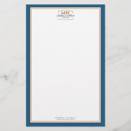 Eenvoudig Blauw Wit Monogram Zaken Briefpapier