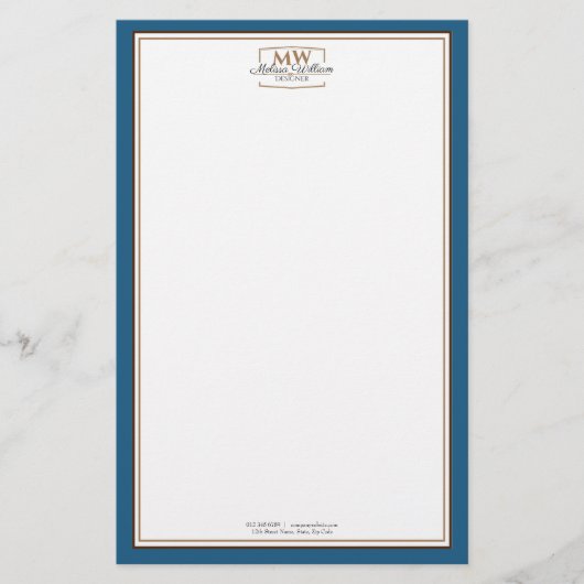 Eenvoudig Blauw Wit Monogram Zaken Briefpapier (Voorkant)