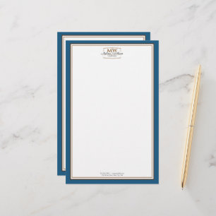 Eenvoudig Blauw Wit Monogram Zaken Briefpapier