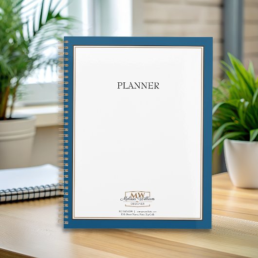 Eenvoudig Blauw Wit Monogram Zaken Planner