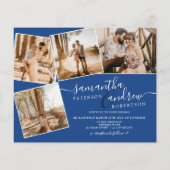 Eenvoudig blauw wit script 5 foto's budget bruilof (Achterkant)