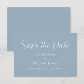 Eenvoudig blauw & wit script Huwelijk Bewaar de Da Save The Date (Voorkant / Achterkant)