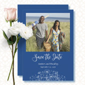 Eenvoudig Blauw Wit Wildflower Foto QR Code Bruilo Kaart