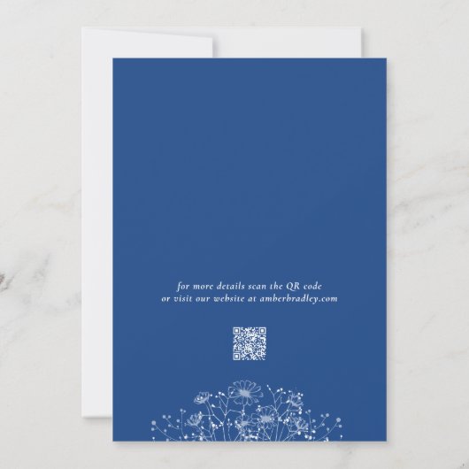 Eenvoudig Blauw Wit Wildflower Foto QR Code Bruilo Kaart (Achterkant)