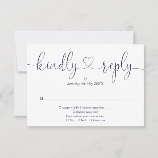 Eenvoudig blauw-witscript reactie RSVP kaartje (Voorkant)