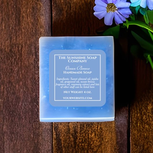 Eenvoudig blauw zeep en cosmetisch etiket