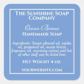 Eenvoudig blauw zeep en cosmetisch etiket (Voorkant)