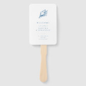 Eenvoudig blauw  zeeschelp huwelijksprogramma handwaaier (Voorkant)