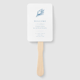 Eenvoudig blauw  zeeschelp huwelijksprogramma handwaaier