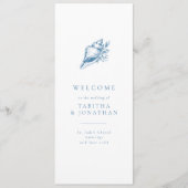 Eenvoudig blauw  zeeschelp huwelijksprogramma programmakaart (Voorkant)
