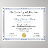 Eenvoudig Blauw Zwart School Diploma Echte Diploma Poster (Voorkant)