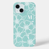 Eenvoudig Blauwgroen Blauw Bloemen Initiaal Monogr Case-Mate iPhone Case (Achterkant)