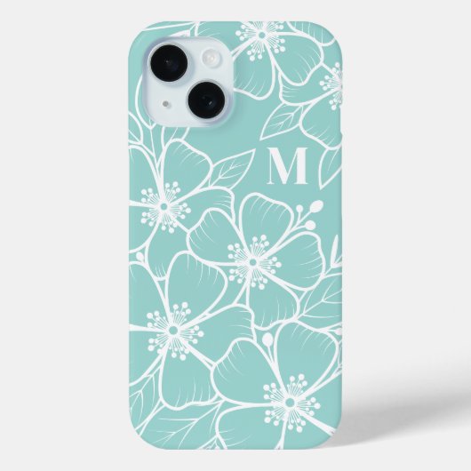 Eenvoudig Blauwgroen Blauw Bloemen Initiaal Monogr Case-Mate iPhone Case (Achterkant)
