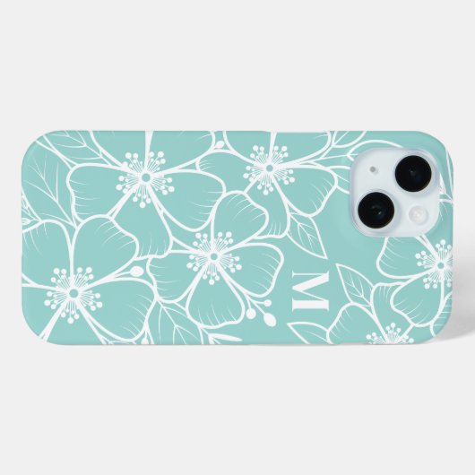Eenvoudig Blauwgroen Blauw Bloemen Initiaal Monogr Case-Mate iPhone Case (Achterkant (horizontaal))