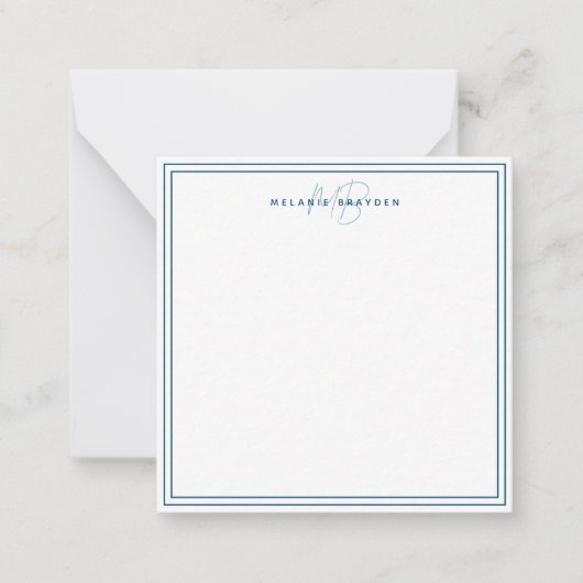 Eenvoudig Blauwgroen blauw minimalismonogram 2 gre Notitiekaartje (Voorkant)